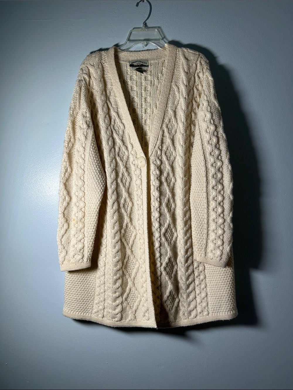 Aran Crafts Cream Cable Knit Long Cardigan